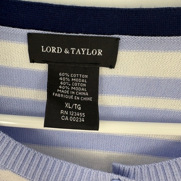 Lord & Taylor Womens Periwinkle Striped Button Up Cardigan X-Large Preppy - Picture 7 of 10